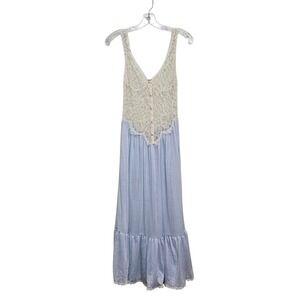 Vintage Nightgown M Powder Blue Cream Sheer Lace Romantic Coquette Layered Indie